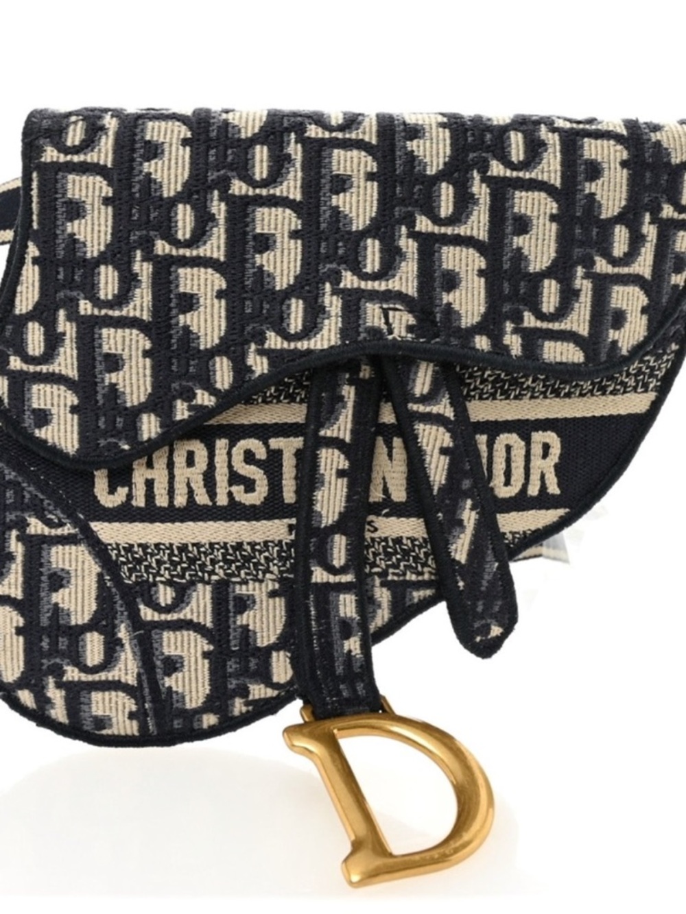 Dior Navy & White Oblique Mini Saddle Bag with Gold 'D' Charm - Picture 5 of 12
